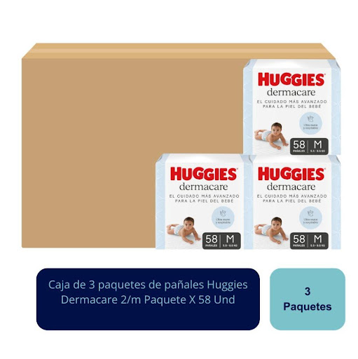 Pañales Dermacare 2/m Paquete X 58 Und Huggies  Caja x 3 