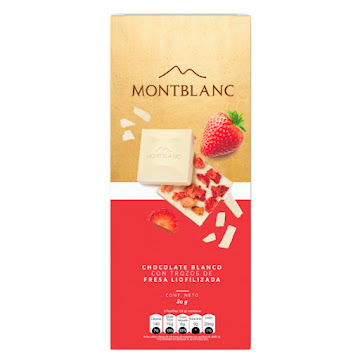 Barra De Chocolate Montblanc Blanco Con Trozos De Fresa x 80 gr  