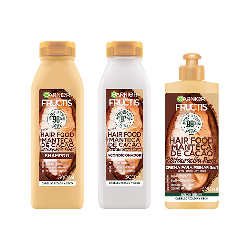 Combo Garnier Fructis Hair Food Cacao Shampoo + Acondicionador + Crema para peinar Tripack x 3 und
