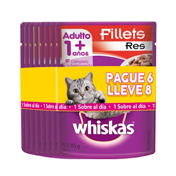 Comida Húmeda Whiskas Para Gatos Adultos&nbsp;+1 Año x 8 und  