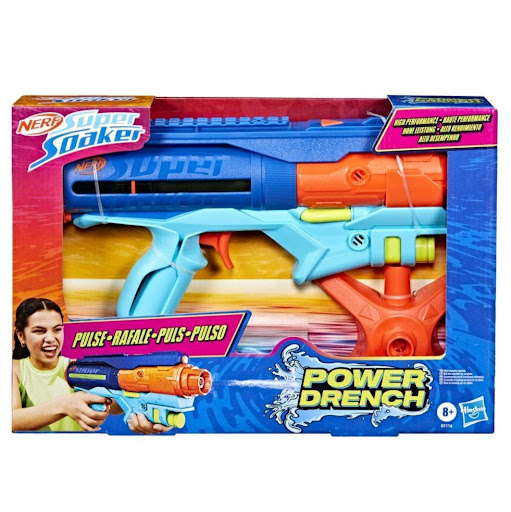 Lanzador De Agua Super Soaker Power Drench Nerf  x 1 Lanza chorros de agua presurizados para intensas batallas acuáticas. Incluye una estación de relleno fácil de usar que permite llenar y presurizar el lanzador rápidamente. Ideal para juegos acuáticos 