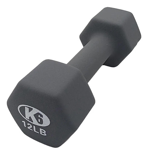Mancuerna K6 de Neopreno 12Lb K6 Caja x 1 Modelo:  Neopreno 12LbLas Mancuernas K6 de Neopreno son reconocidas por su núcleo sólido de hierro fundido recubierto de una capa de neopreno de alta calidad. Este recubrimiento no solo proporciona un
