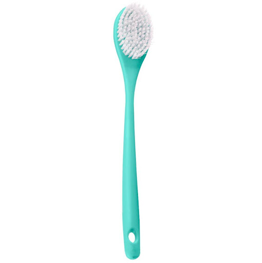 cepillo corporal color turquesa Fiammé Cepillo x 1 Ideal para áreas difíciles de alcanzar, el cepillo corporal, está diseñado con filamentos de nylon suaves y, una superficie masajeadora que facilita y otorga una experiencia única de limpieza y relaja