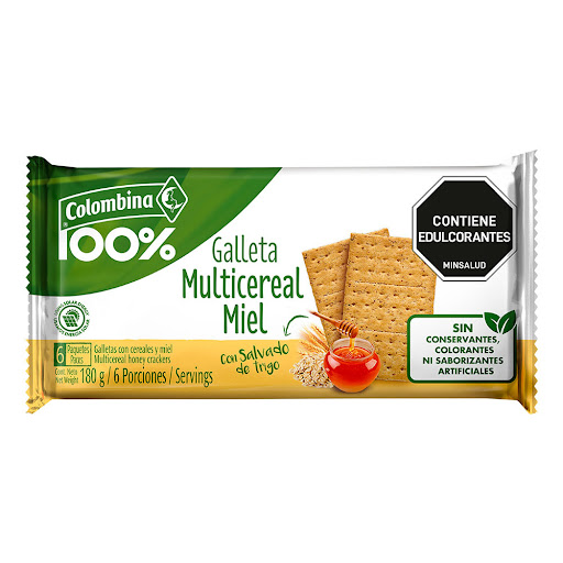 Galletas Crakenas 100% Multicereal Fibra Miel 6 Paquetes x 180 gr