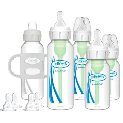Set De Regalo Recien Nacido 5 Teteros Y Chupos Nv 1, 2 Y 3 Dr Brown's Botella x 5 El set de regalo para el primer año del bebe que incluye  2 biberones de 8oz (250mL), 2 biberones de  4oz (120mL), 4 tetinas nivel 1  (Slow Flow), 2 tetinas nivel 2 (Medium Flow), 2 tetinas nivel 3 (M