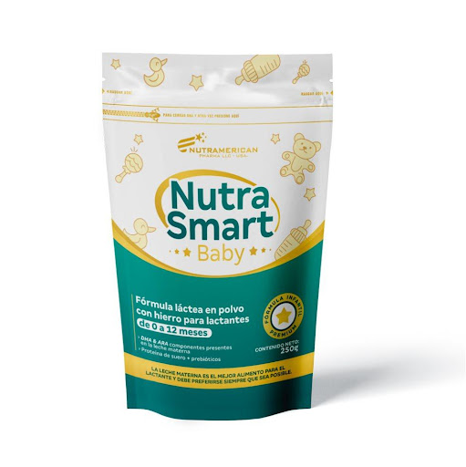 Formula lactea en polvo Nutra Smart Baby Vainilla 250 g NUTRAMERICANPHARMA Bolsa x 0.5 Lb (250 g) Nutra Smart Baby, es una fórmula láctea en polvo premium para lactantes de 0 a 12 meses, desarrollada con hierro, DHA & ARA, proteína de suero y prebióticos