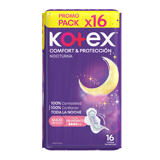 Toalla Higienica Kotex Nocturna Maxi Protect Paquete x 16 und