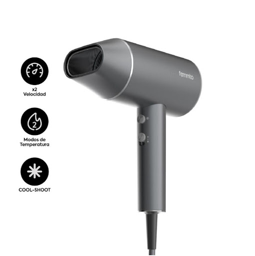 Secador De Cabello Femmto 1800w Gris Compacto Con Aire Frío Filtro Removible Y Boquilla 110v Femmto Caja x 1