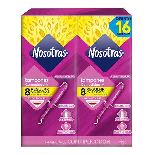 Tampones Diarios Nosotras Con Aplicador Regular 2 Paquetes x 8 und
