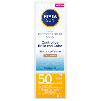 Protector Solar Facial Nivea Control Brillo Con Color Efecto Matificante Tono Medio FPS 50 x 50 ml  