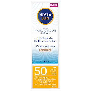 Protector Solar Facial Nivea Control Brillo Con Color Efecto Matificante Tono Medio FPS 50 x 50 ml  