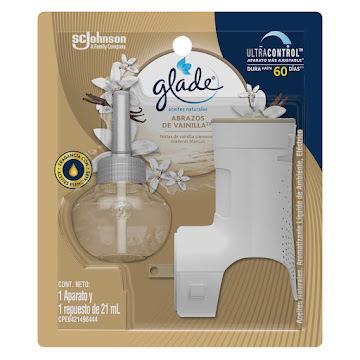 Ambientador Glade Aceites Naturales Abrazos De Vainilla 1 und + Repuesto Frasco x 21 ml  