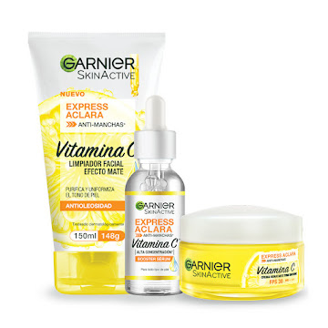 Combo Garnier Express Aclara Limpiador Facial Gel + Crema Facial+ Serum Antimanchas  