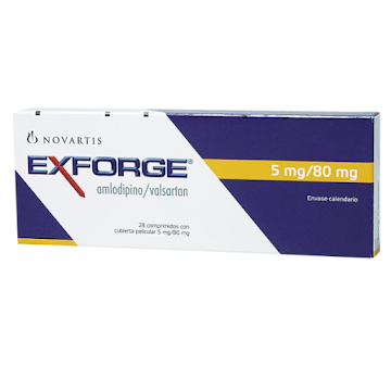 Amlodipino + Valsartan 5mg/80mg Exforge Novartis Caja x 28 Comprimidos  