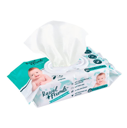 Pañitos Humedos Rascal + Friends Sensitive 80 Unds Rascals Baby Bolsa x 80 Gruesas + fuertes pero súper suaves con la piel del bebé, nuestras toallitas húmedas para piel sensible están certificadas dermatológicamente, tienen un pH balanceado y están libres de sustancias noci
