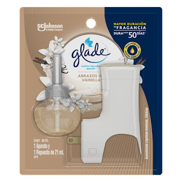 Ambientador Glade Aceites Naturales Abrazos De Vainilla 1 und + Repuesto Frasco x 21 ml  