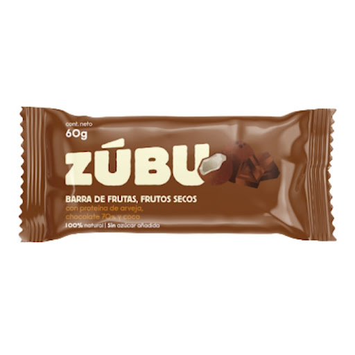 Barra De Proteína Zubu Chocolate 70% Y Coco x 60 gr