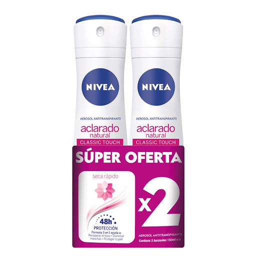 Desodorante Aerosol Nivea Aclarado Natural 150 ml x 2 und
