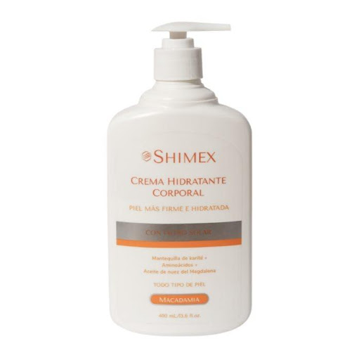 Crema Hidratante Corporal Macadamia Shimex x 400 ml SHIMEX 400 ML x 1 La Crema Hidratante Corporal de Macadamia de Shimex nutre, suaviza e hidrata la piel gracias a su fórmula rica en ingredientes naturales. Su textura suave y de rápida absorción brinda una hidratación 