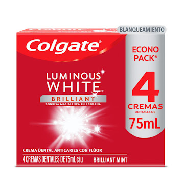 Crema Dental Blanqueadora Colgate Luminous White Brilliant Caja 4 x 75 ml  