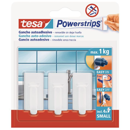 Gancho Autoadhesivo Tesa Mini Recto Blanco x 3 und
