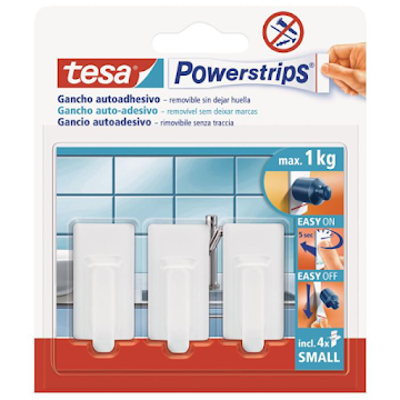 Gancho Autoadhesivo Tesa Mini Recto Blanco x 3 und  