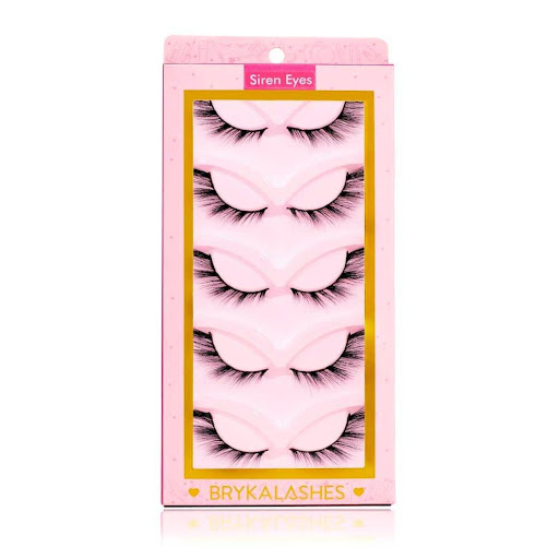 Pestañas Postizas Siren Eyes -5 pares Bryka Caja x 5pares Pestañas inspiradas en la tendencia foxy para crear ojos de sirena o cat eye. Reutilizables entre 15 y 20 posturas. Tamaño 8–12 mm. Presentación: caja de 5 pares. Ideales para todos los tipos de ojos 