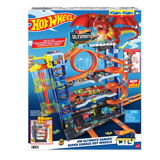 Hot Wheels City Pista Super Garage Mattel Hot Wheels  x 1 Es un garaje de múltiples niveles diseñado para almacenamiento y juego. Incluye un elevador motorizado que transporta los autos a diferentes pisos y rampas que conectan las áreas principales.