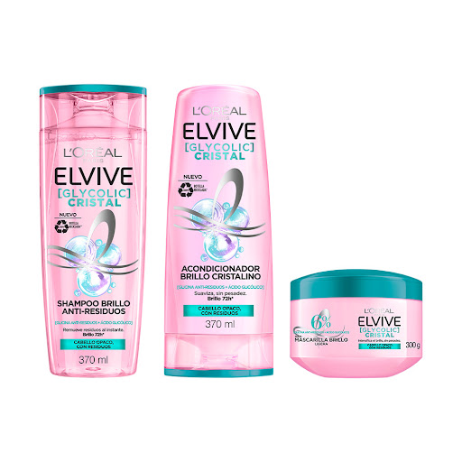 Combo Elvive Glycolic Crystal Shampoo + Acondicionador + Mascarilla Tripack x 2 und