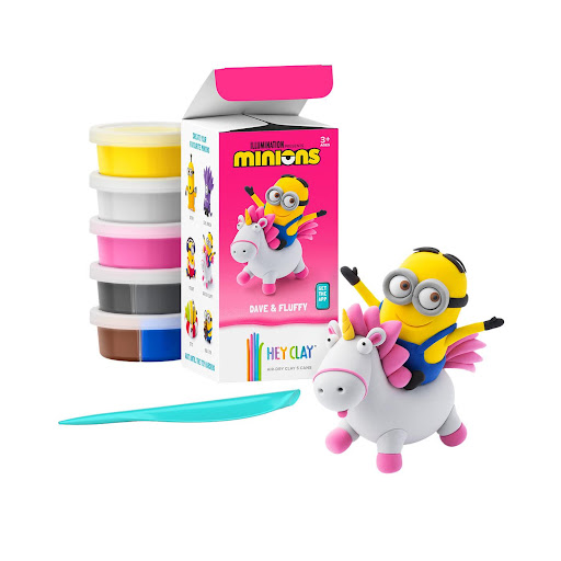 Masa Moldeable Hey Clay Set de Plastilina Minions Dave & Fluffy x 5 Envases Hey Clay Caja x 5 ĦCrea tus propios Minions con el Set de Plastilina HEY CLAY! Este set incluye 5 latas de plastilina de secado al aire en 8 colores diferentes, perfectas para dar vida a Dave y su adorable mascota Fluf