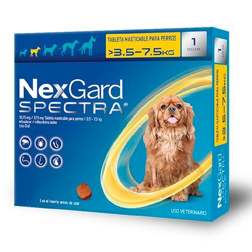 NEXGARD C SPECTRA 3,5-7,5 KG Boehringer  x 1 En perros para el tratamiento de las infestaciones por pulgas y garrapatas, así como la prevención de la dirofilariosis y/o el tratamiento de infestaciones por nematodos gastrointestinales de las sigu