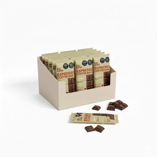 Box Espresso Coffee Bar Eat Coffee Caja con barras individuales x 6 Energía funcional en formato práctico y listo para consumir. Esta caja contiene 6 unidades de Espresso Coffee Bar