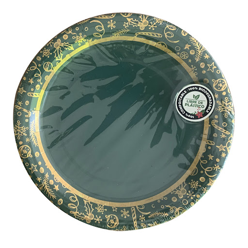 Plato Verde Ecológico Nico Biodegradable Navidad x8 und 