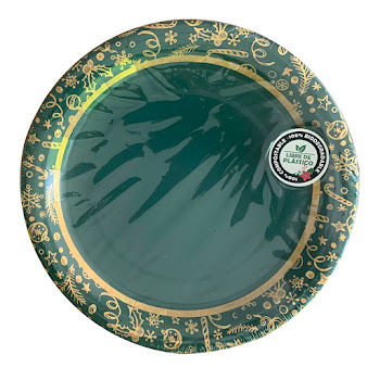 Plato Verde Ecológico Nico Biodegradable Navidad x8 und   