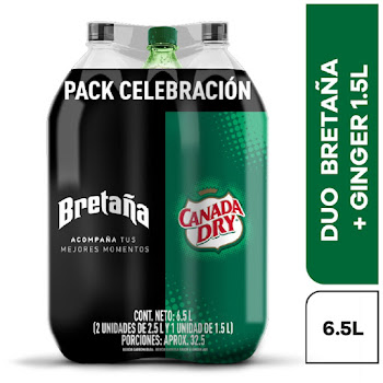 Oft Gaseosa Bretaña   Postobon Duopack X 2.5lt + Gratis Canada Dry X 1.5lt 