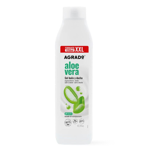 Gel de Ducha Aloe Vera XXL Agrado 1250 ml AGRADO BOTELLA XXL x 1 Disfruta de una limpieza suave y un cuidado diario para tu piel con el Gel de Ducha Agrado Aloe Vera XXL 1250 ml. Enriquecido con aloe vera, ayuda a mantener la piel hidratada y confortable mientras l