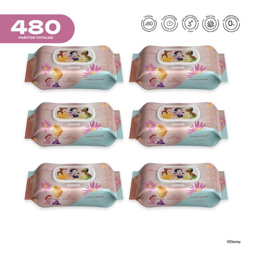 Pack x6 Pañitos Húmedos Disney Cosmos Princesas Niñas CMS COSMOS Flow-Packs x 80 Unidades undefined