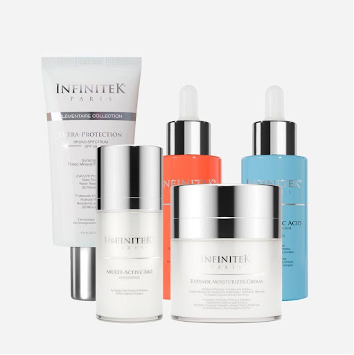 Kit Facial  INFINITEK PARIS  Envase Airless x 30 ml ¡Ideal para todo tipo de piel! Nuestro Kit Facial hidrata, reafirma, fortalece y promueve la producción de colágeno y elastina. Ideal para prevenir el envejecimiento prematuro, contiene Sérum Ácido Hi