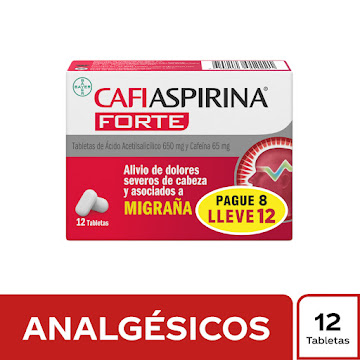 Cafiaspirina Forte Ácido Acetisalicílico 650 mg Bayer Pague 8 Lleve 12  