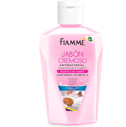 Jabón cremoso manteca de karité x400ml Fiamme frasco x 1 Jabón para manos y cuerpo. Contiene extracto de avena que es rica en proteínas para revitalizar y nutrir, contiene emolientes que humectan y suavizan la piel más vitamina E que evita la resequedad.