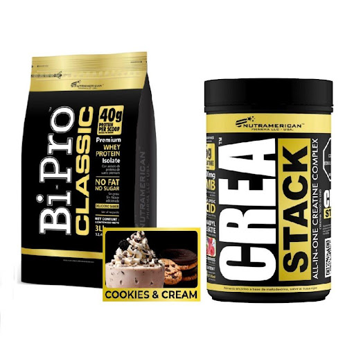 Combo Proteina Bipro Classic Cookies and Cream 3 lb + Creatina Crea Stack 1.3 LB NUTRAMERICANPHARMA Tarro x 3 Lb (1362g) y 1.3 Lb (600g) undefined
