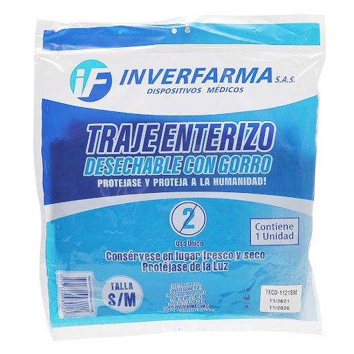 Traje De Bioseguridad Inverfarma Con Gorro Desechable Talla S/M x 1 und