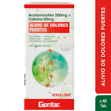 Acetaminofén + Cafeína Genfar 500g/65mg Caja x 48 Tabletas  