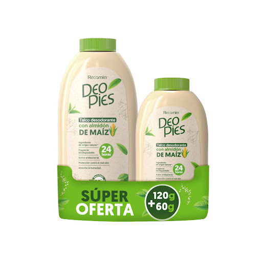 Talco Desodorante Deo Pies Con Almidón De Maíz Promoción x 120g+60g 