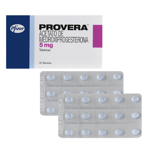 Provera Acetato de Medroxiprogesterona 5 mg Pfizer Caja x 30 Tabletas