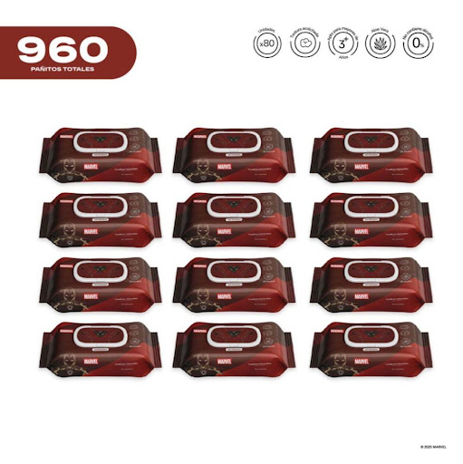 Pack x12 Pañitos Húmedos Marvel Cosmos Iron Man CMS COSMOS Flow-Packs x Unidades Cada pañito húmedo ofrece una textura resistente pero a la vez delicada, brindando una suavidad similar a la de un cojín. Su fórmula no contiene alcohol y está elaborada a base de agua y extractos de 