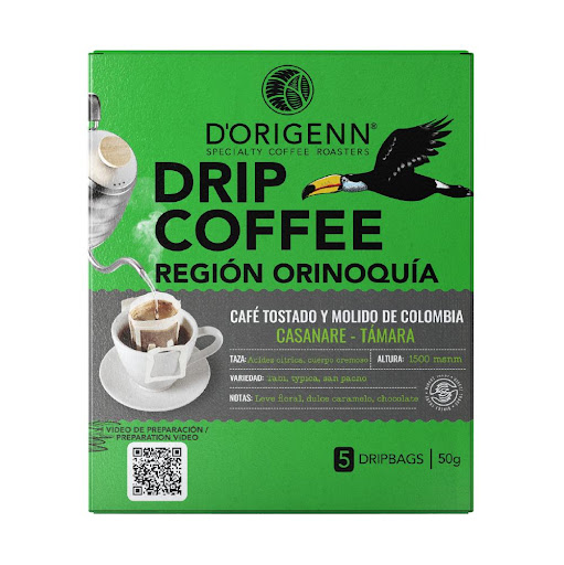 DRIP COFFEE DORIGENN ORINOQUIA 50 GRM D-ORIGENN CAJA x 1 Una práctica manera de preparar tu café de especialidad en casa, por medio del método de goteo puedes degustar tu café individual con tan solo colocar tu Drip en tu taza, añadir agua caliente a punto 