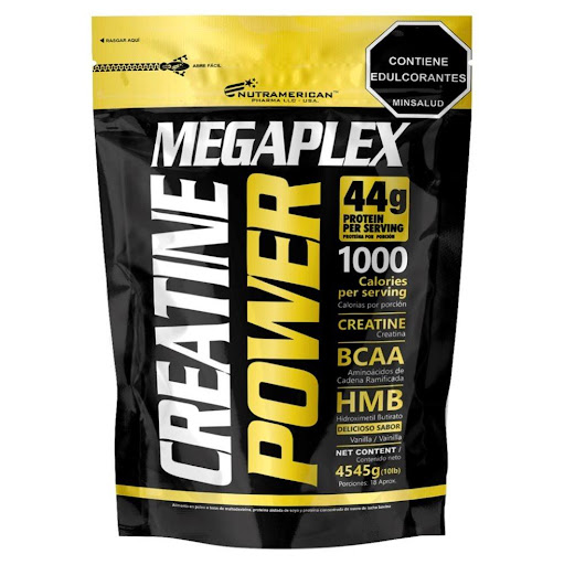 Megaplex Creatine Power 10 lb Proteina Hipercalorica + Creatina NUTRAMERICANPHARMA Bolsa x 10 Lb (4545g) Megaplex Creatine Power, es la mejor proteína de suero hipercalórica que incluye en su innovadora fórmula 3000 mg de Creatina, 500 mg HMB, BCAA, 44 g de proteína, 1050 calorías por porción y fuentes d