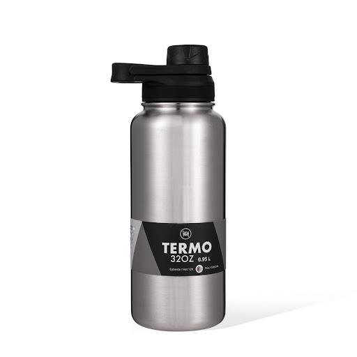 Termo 32 Oz Color Metalico Tapa Boquilla Uruyen Caja x 1 Tapa de roscaCuerpo de acero inoxidable 304 de doble pared. Conserva el frío y el calor por horas. Lavar a mano. Sin logo. Ideal para rotular.