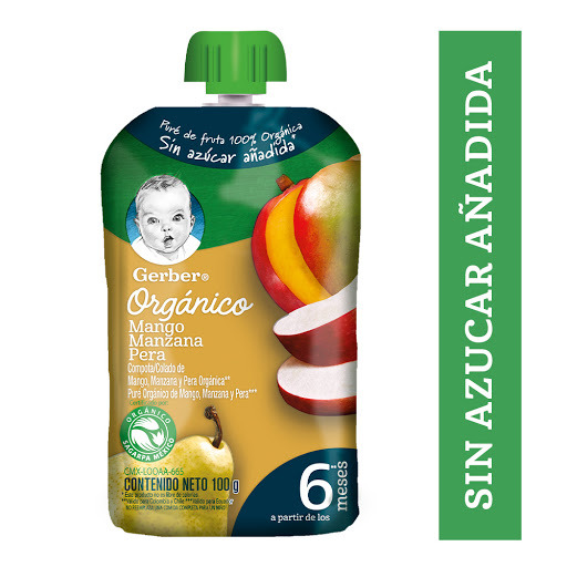 Compota Gerber Orgánico Sabor Mango Manzana Pera Pouch x 100 gr